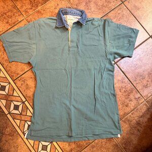 Vintage Eddie Bauer Men's Green Polo Shirt Denim Collar